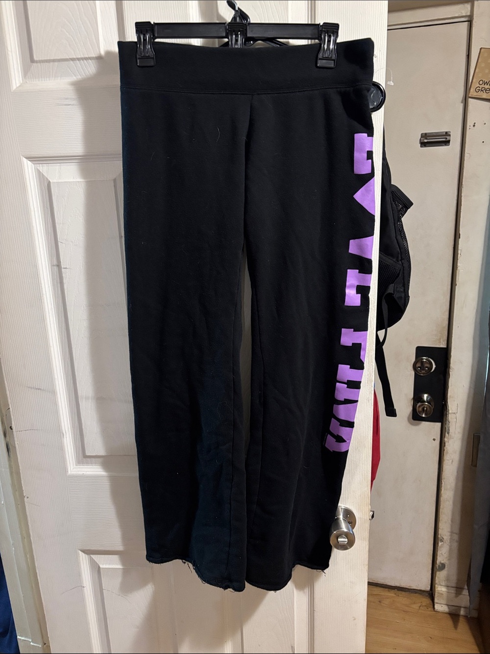 PINK Victoria's Secret Black Boot Cut Pants with Purple Side Logo